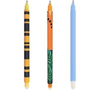 BSNRDX Lot de stylos gel effaçables, Thèmes boule sur les extrémités pour enlever l'encre thermosensible, diamètre de la pointe 0,7 mm (Eléphant Abeille Tigre)