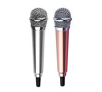 BSOMAM Lot de 2 mini microphones de karaoké avec support compatible avec iPhone et Android, pour chant, enregistrement, enregistrement vocal (doré + argent)