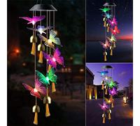 BSOMAM Lumières colorées Carillon Vent Papillon，extérieures avec des Cloches LED veilleuse Solaire décorative，pour décorer des Cours terrasses des lumières de décor économes en énergie extérieures