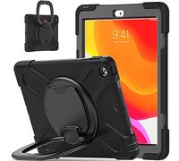 Bspring Coque Compatible iPad 7/8ème Génération 2019/2020 10.2 avec Support Rotatif à 360° Case Cover Housse Trois Couches Super résistantes,Noir