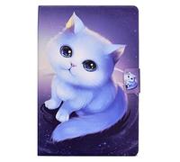 Bspring Coque pour Nouvelle Tablette Amazon Fire 7 (12ème générations, modèle 2022) PU Cuir Housse Flip Stand Cover Étui avec Support et Carte de Slot,Chat Blanc