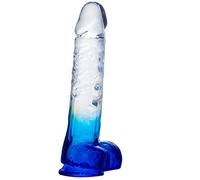 bsqipsd Gode réaliste Lifelike Lover Luxe - 24.5CM Énorme gode en Jelly Gelées de Silicone de avec Ventouse puissante - Gode Incurvé bicolore (Bleu Transparent)