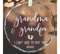 BSQUIELE Cadeaux personnalisés pour les grands-parents - Annonce de grossesse pour les grands-parents - Idées d'annonce de bébé - Ornement de bébé à venir - Ornement surprise en verre d'annonce de