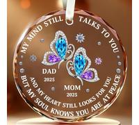 BSQUIELE Décoration de Noël commémorative personnalisée - My Mind Still Talks to You, décoration en verre pour la perte de vos proches au paradis, cadeaux de condoléances pour décédés