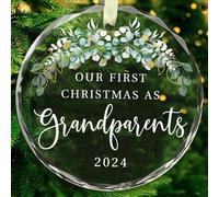 BSQUIELE Décoration en verre personnalisée pour parents 2024 - Notre premier Noël en tant que grands-parents 2024 - Cadeau pour nouveaux grands-parents - Décorations de sapin de Noël à suspendre pour
