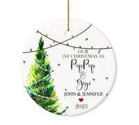 BSQUIELE Personnalisé Our First Christmas As Poppop & Gigi Ornaments, cadeaux de Noël en céramique personnalisés pour nouveaux grands-parents et grand-mère, décoration de Noël 2023