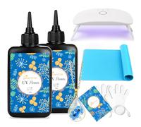 Bsrezn Upgraded UV Resin Set - 200 gr Transparent Dur Resine Epoxy UV Fournitures Prémélange Colle Active Durcissement Rapide Starter Kit de Fabrication de Bijoux