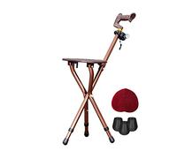 BSROZKI Canne de marche très résistante avec siège pliant Capacité de 440 kg réglable avec sièges pour tabouret épais en alliage d'aluminium Marron avec lumière LED.