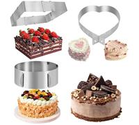 bssmmai 3 Pcs Cercle a Patisserie Extensible, Moule Rectangulaire Patisserie Reglable, Emporte Piece Coeur en Acier Inoxydable, avec 1 Pcs Poche a Douille + 6 Pcs Douille Patisserie
