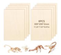 bssmmai Lot de 8 Plaques de Contreplaqué de 2 mm - Bois de Balsa - 300 x 200 x 2 mm - Plaques de Bois pour Laser - 2 mm - Planches en Bois pour Travaux Manuels, Tilleul pour Bricolage, Art et