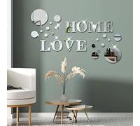 BSSN Autocollants muraux en acrylique avec inscription « Home Love » et lettres rondes - Amovibles - Pour décoration de salon - Argenté