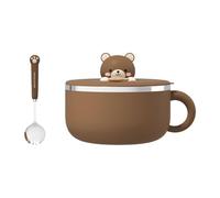 Bssowe Ramen Bol à Pâtes, Bol à Ramen 1200 Ml, Bols à Soupe Avec Poignées, Bol De Service Instantané Portable Avec Couvercle Et Cuillère, Bol à Pâtes Instantanées Avec Couvercle Pour Soupe (Marron)
