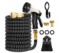 Bst&1stFU Tuyau d'arrosage extensible, tuyau d'arrosage flexible de 15,2 m, pistolet pulvérisateur 10 fonctions, étanche, noir/gris, latex, polyester, tuyau d'arrosage