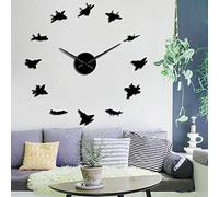 BST Avion de Guerre Militaire Mur Art Avion Décor Autocollants Avions de Bataille Avions DIY Géant Horloges Murales Aviation Grande Horloge Montre (Noir,27")