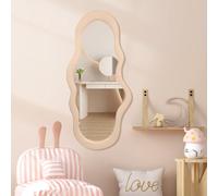 BST FURNH Miroir Nuage Kaki - Miroir de Plein Pied Unique avec Cadre en Velours (112x54cm) - Grand Miroir Mural Ondulé pour Chambre, Salle de Bain et Salon - Design Organique & Doux