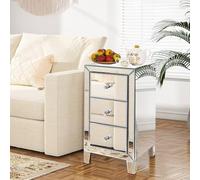 BST FURNH Table de chevet avec miroir et 3 tiroirs - Table d'appoint en verre miroir - Commode argentée - Mini armoire de chambre à coucher (30 x 30 x 60 cm)