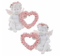 BSTCAR 2 X Anges Figurines avec Coeur et Guirlande Rose - Résine, Blanc, 12 * 8 * 10 cm