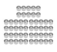 BSTCAR 50 Pièces Mini Bougeoirs Ensembles Base de Bougie, Candélabre en Aluminium Argenté Stockage de Cire pour la Fabrication de Bougies DIY, Anniversaire, Décoration de Noël