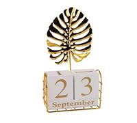 BSTCAR Manuel Flip Calendrier En Bois Perpétuel De Bureau Calendrier Mois Date Affichage pour Bureau Maison Chambre Décoration (Gold)