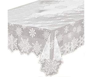 BSTCAR Nappe blanche en dentelle rectangulaire 152 x 228 cm Style bohème Dentelle élégante Flocon de neige Nappes de Noël Décoration de Noël