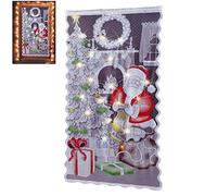 BSTCAR Rideau de Noël avec Lumière LED, Rideau en Dentelle du Père Noël, Rideaux de Fenêtre Semi-occultants pour Décoration de Porte Fenêtre 102x213cm (Blanc)
