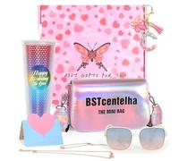 BSTcentelha Cadeaux d'anniversaire personnalisés pour Les Filles âgées de 8, 9,10,11,12,13,14,15Ans | Bouteille d'eau d'arc-en-Ciel,Lunettes de Soleil,Porte-clés,Sac à bandoulière, Cadeaux pour filles