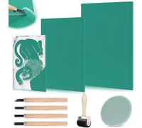 BSTDAYEVER Kit de Gomme Linogravure Plaque A4 A5 A6 9Pcs Complet Blocs de Sculpture en Caoutchouc Débutant Souple à Graver Sûrs Tampon Gravure pour la Gravure et DIY Impression en Relief