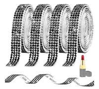 BSTDAYEVER Rubans en Résine Strass Ruban de Diamant 4 Rouleaux Rouleau de Cristal 0.9cm Strass Bling Forte Adhérence Elevée pour Gâteaux de Mariage DIY Décorations Anniversaire (Noir)