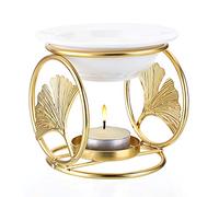 BSTKEY Brûleur de cire en métal avec bol en céramique, diffuseur d'arômes décoratif, brûleur de bougie chauffe-plat pour fondre la cire (doré)