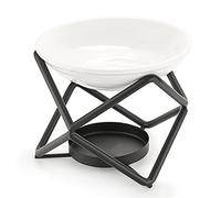 BSTKEY Brûleur décoratif en métal pour huiles essentielles avec bol en céramique, diffuseur d'arômes, bougie chauffe-plat pour cire fondue, huile essentielle, noir