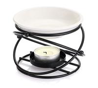 BSTKEY Brûleur d'huiles essentielles en métal avec bol en céramique, bougie chauffe-plat décorative pour la maison, diffuseur d'arômes, forme ronde (noir)
