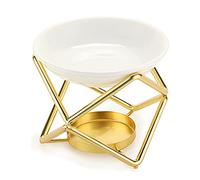 BSTKEY Brûleur d'huiles essentielles en métal avec bol en céramique, diffuseur d'arômes pour décoration d'intérieur, bougie chauffe-plat, huile essentielle, doré