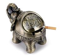 BSTKEY Cendrier coupe-vent vintage avec couvercles - Cendrier de table à modeler en forme d'éléphant rétro pour usage extérieur et intérieur, décoration rétro pour la maison et le bureau Bronze vert