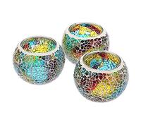 BSTKEY Lot de 3 photophores ronds en verre mosaïque pour table, mariage, fête, décoration d'intérieur (coloré)