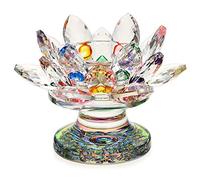 BSTKEY Photophore en cristal coloré en forme de fleur de lotus - 11,9 cm - Couleur arc-en-ciel - Verre