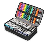 BSTKEY Trousse à Crayons en Polyuréthane - Grande Capacité pour 300 - Sac de Rangement pour Papeterie, Noir (Sans Crayons)