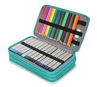 BSTKEY Trousse à crayons en polyuréthane pour crayons de couleur - Grande capacité pour 300 crayons - Sac de rangement pour papeterie, vert (sans crayons)