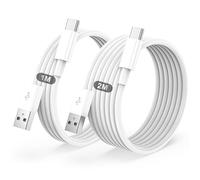 BSTOEM Lot de 2 câbles USB C - 1 m + 2 m - Câble de charge USB A vers USB C - Pour iPhone 17/16/15/Air/Pro/Plus/Pro Max - Pour Galaxy S24/S23+/Ultra/A53/A54/iPad Pro/Air/téléphone portable CarPlay