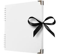 Bstorify Album photo carré de scrapbooking - 80 pages (28 x 28 cm) - Papier épais blanc - Couverture rigide, coins métalliques - Fermeture ruban - Idéal pour vos albums de scrapbooking, projets d'art