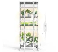 Bstrip Serre d'intérieur avec lampe de culture, support de plante en métal, lot de 3 lampes T8 à spectre complet de 61 cm, minuterie, noir, 59,7 x 35,1 x 150 cm