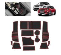 BSTW Tapis Anti-dérapant pour Peugeot 2008 E-2008 2020-2025 - Tapis en Caoutchouc Original pour Console Centrale, Porte-gobelets, Fente de Porte, Compatible avec Peugeot 2008 GT Line (Rouge)