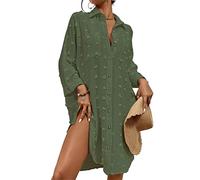 Bsubseach Bouton Vers Le Bas Chemise Blanche Femme Couverture Robes Chic Et Elegant Robe de Plage Swiss Dot Armée Verte