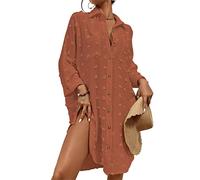 Bsubseach Bouton Vers Le Bas Chemise Blanche Femme Couverture Robes Chic Et Elegant Robe de Plage Swiss Dot Rouge Brique