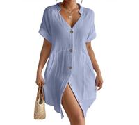 Bsubseach Femme Bleu Maillot De Bain Coverup Coton Chemise Douce Tunique Casual Chemisier Transparent Tops XL