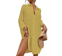 Bsubseach Femme Maillot De Bain Cover Up Robe Chemise D’éTé Button Down Lin Beach Coverup Top Resort Wear Yellow S