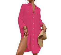 Bsubseach Femme Maillot De Bain Cover Up Robe Chemise D’éTé Button Down Lin Beach Coverup Top Resort Wear Rose Rouge L
