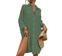 Bsubseach Femmes Coverups Pour Maillots De Bain Boutonné Chemise Robe Beach Cover Up Blouse D’éTé Vert Xl