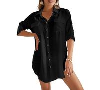 Bsubseach Manches Longues Beach Coverup pour Femme Chemise BoutonnéE Maillot De Bain D’éTé Coverups Automne Black L