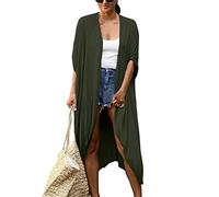 Bsubseach Robe de Plage Femme Été Tunique Cardigan Imprimé Caftan Grande Taille Kaftan Bohème Veste Kimono Bikini Cover Up Maxi Longue Fluide Pareo Femme Plage Boho Sarong Vert Armée
