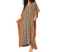 Bsubseach Serpent Motif Plage Kaftan Robe D’éTé Demi-Manches Maillot De Bain Cover Up Maillot De Bain